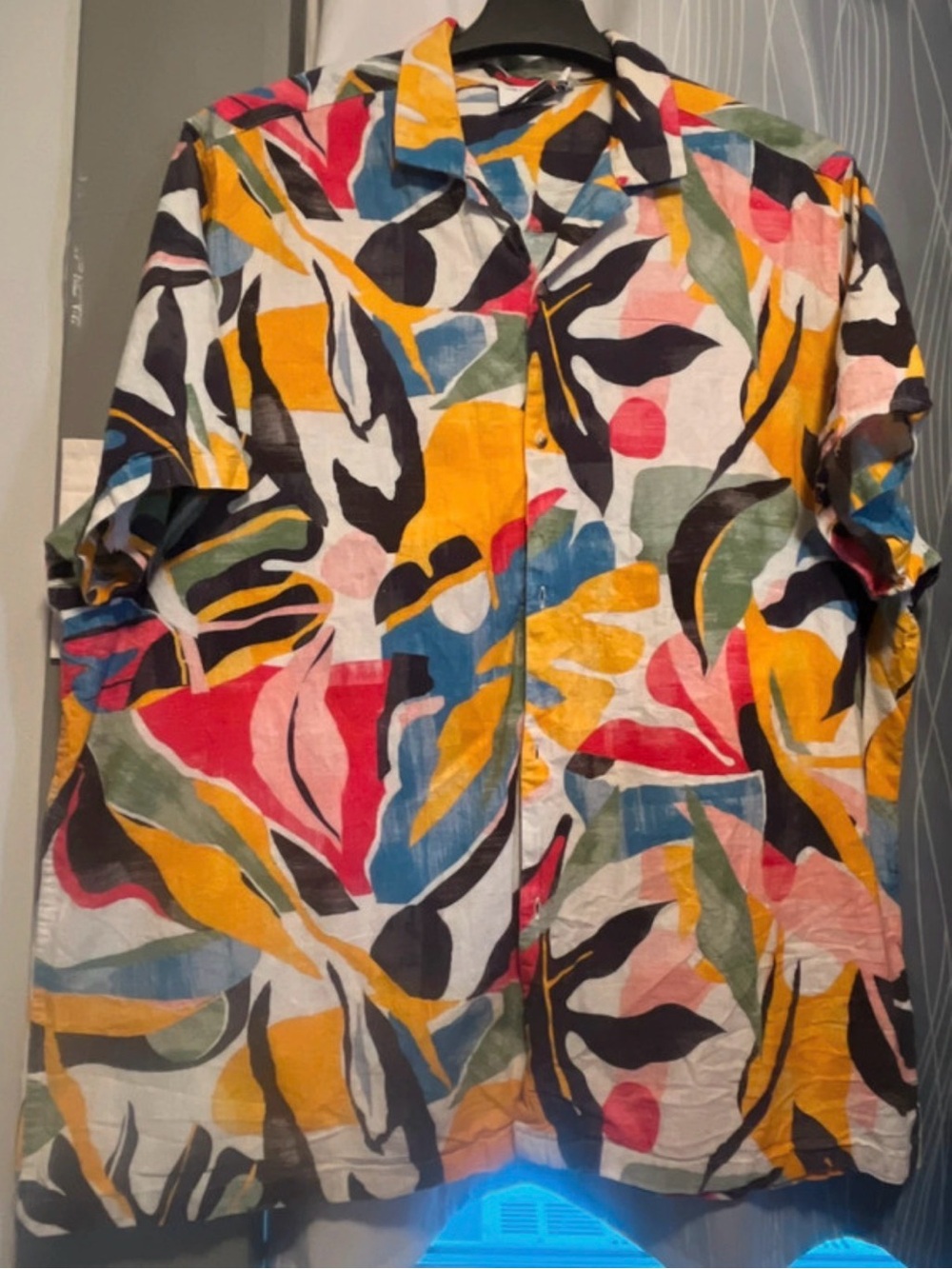 ASOS Shirt Button Up Short Sleeve Vibrant Abstract Bold Resort Boho Casual 2 XL